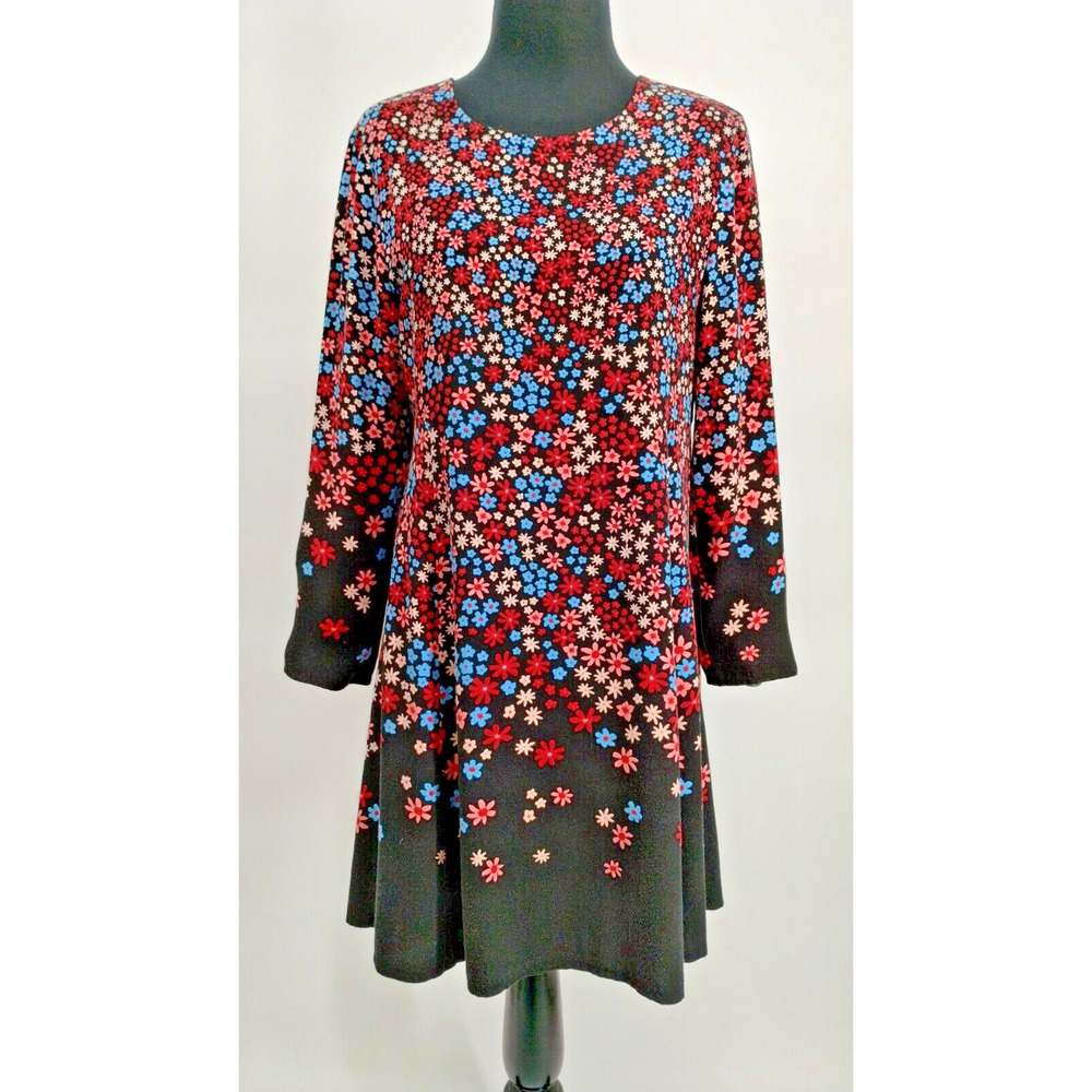CeCe L'amour Multicolor Fit&Flare Dress Size 6 Long Sleeves Keyhole Neck Zipper
